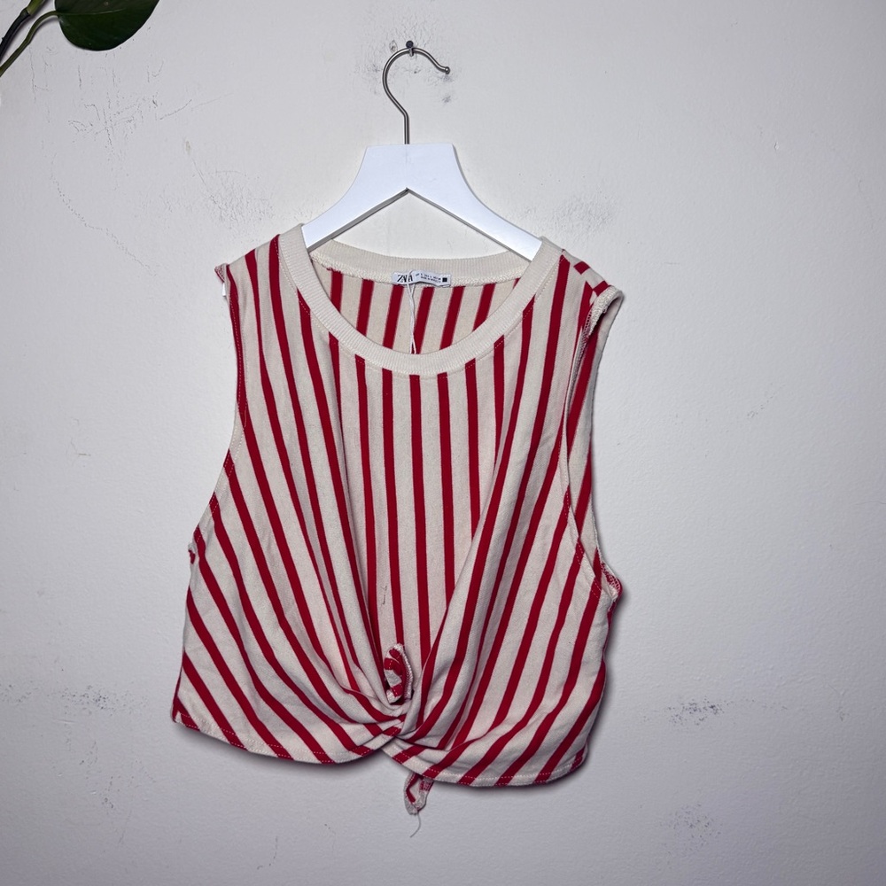 Zara Red and White Striped Women's Top - Picture 3 of 9